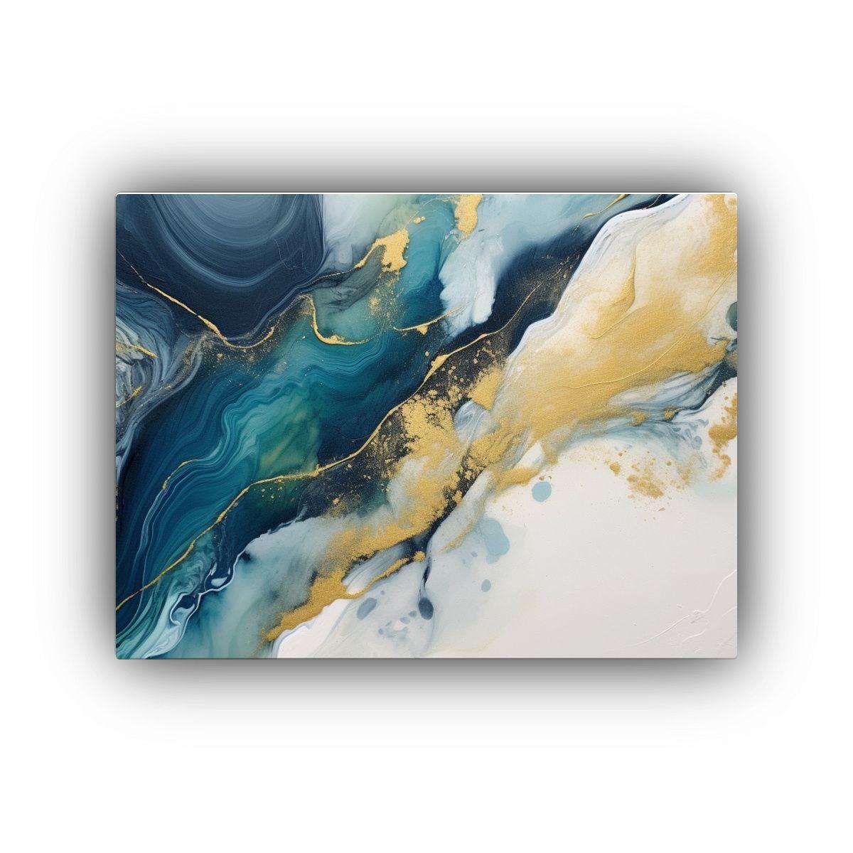 Pintura En Lienzo Blanco Con Marco Azul Acrílico Riqueza Vi 60x40cm-0