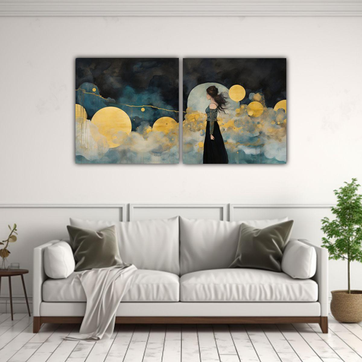 Pintura En Lienzo Vintage Enigmático En Negro, 40x20 Cm-2