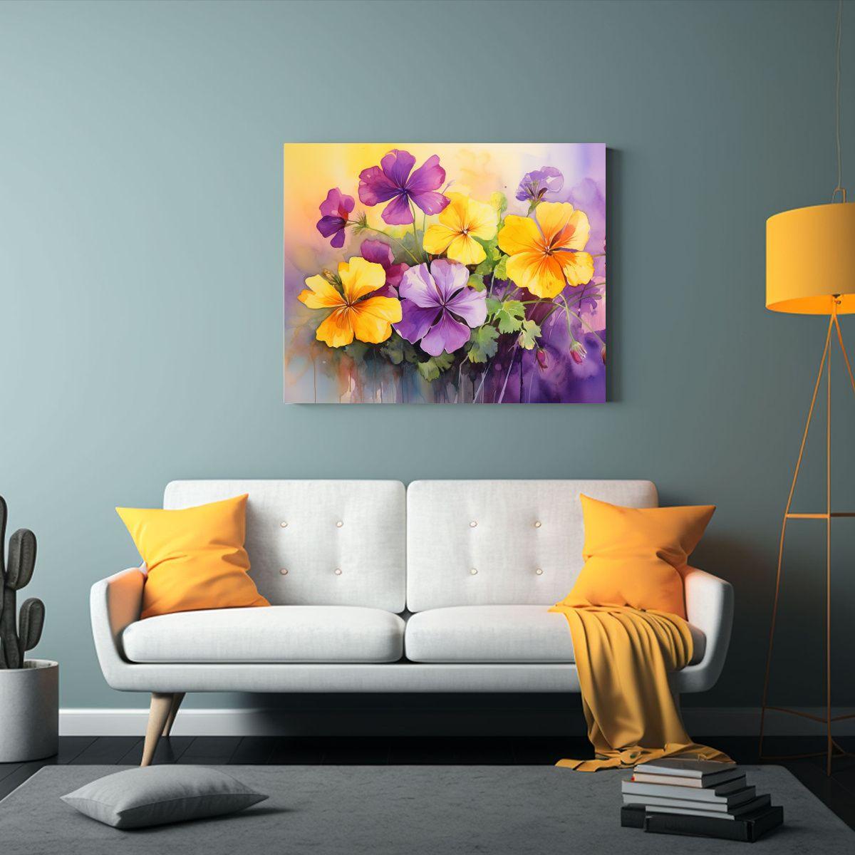 Cuadros Abstractos De Flores Geranio Amarillo Y Púrpura: Si 120x80cm-2
