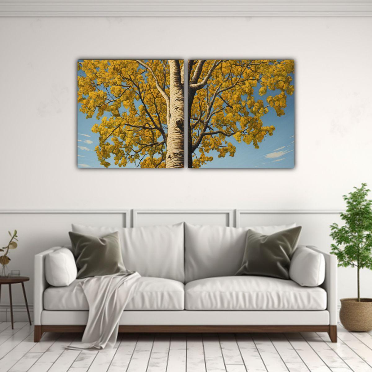 Pintura Abstracta De árbol De álamo, Estilo 80x40 Cm-2