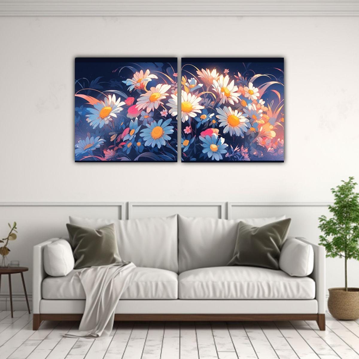 Cuadros Tela Canvas Flores Manzanilla En Colores 40x20 Cm-2