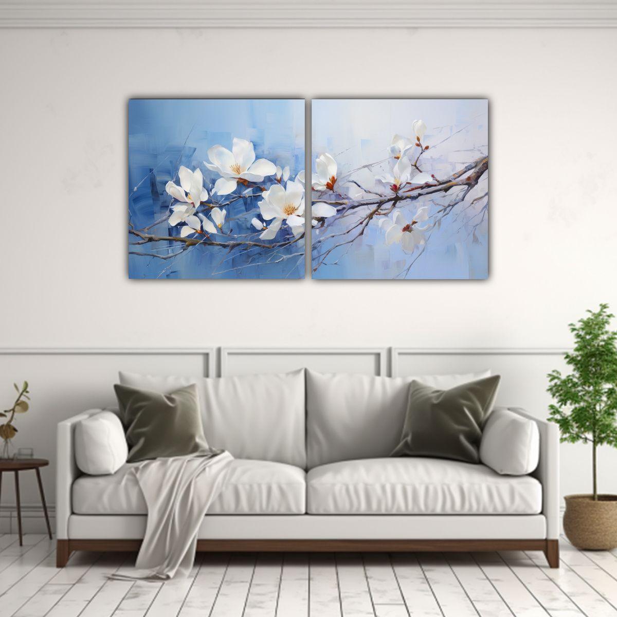 Cuadro Vintage Refinado Con Flores Magnolias, 40x20 Cm-2