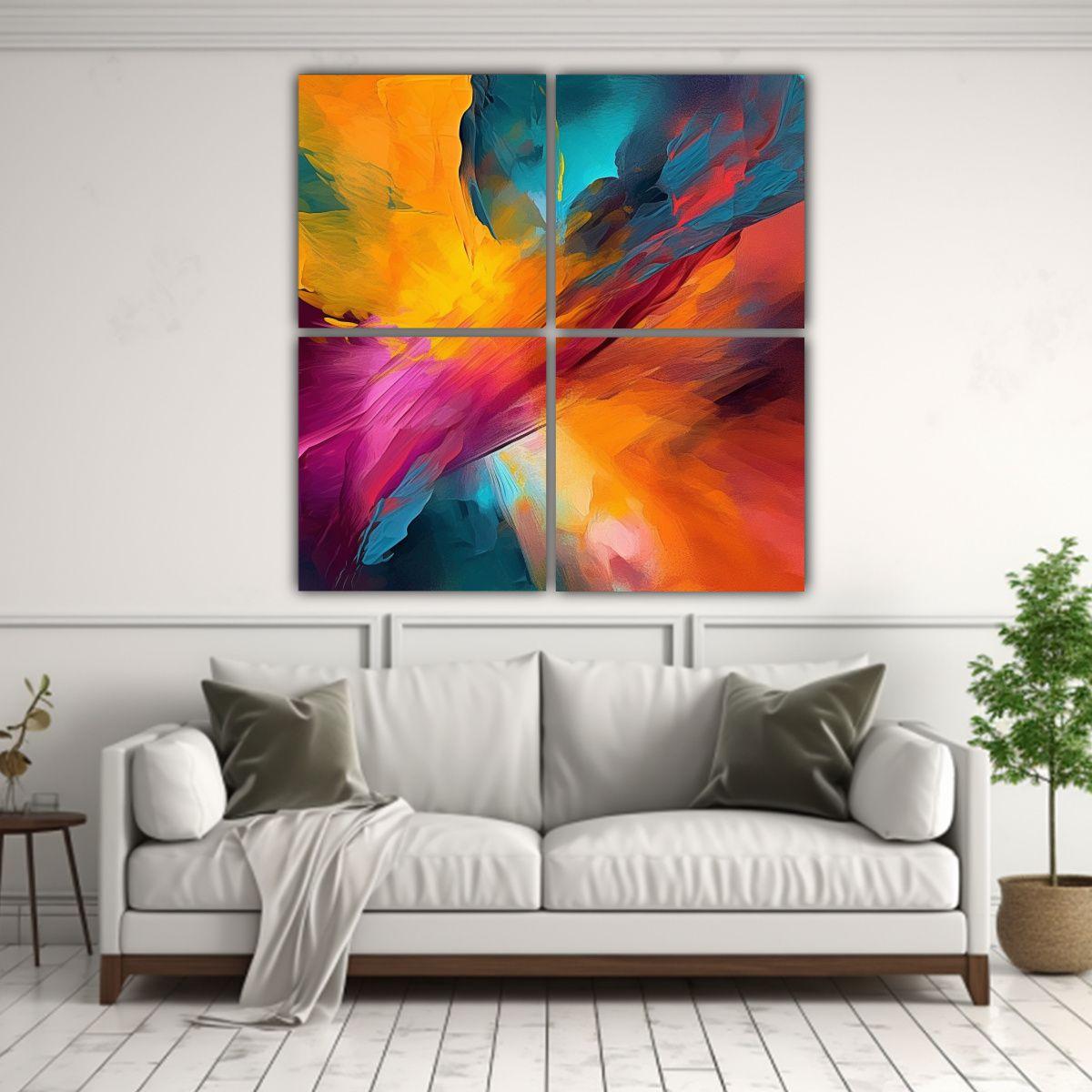 4 Pinturas Vintage Abstractas Alegres 180x180 Cm-2