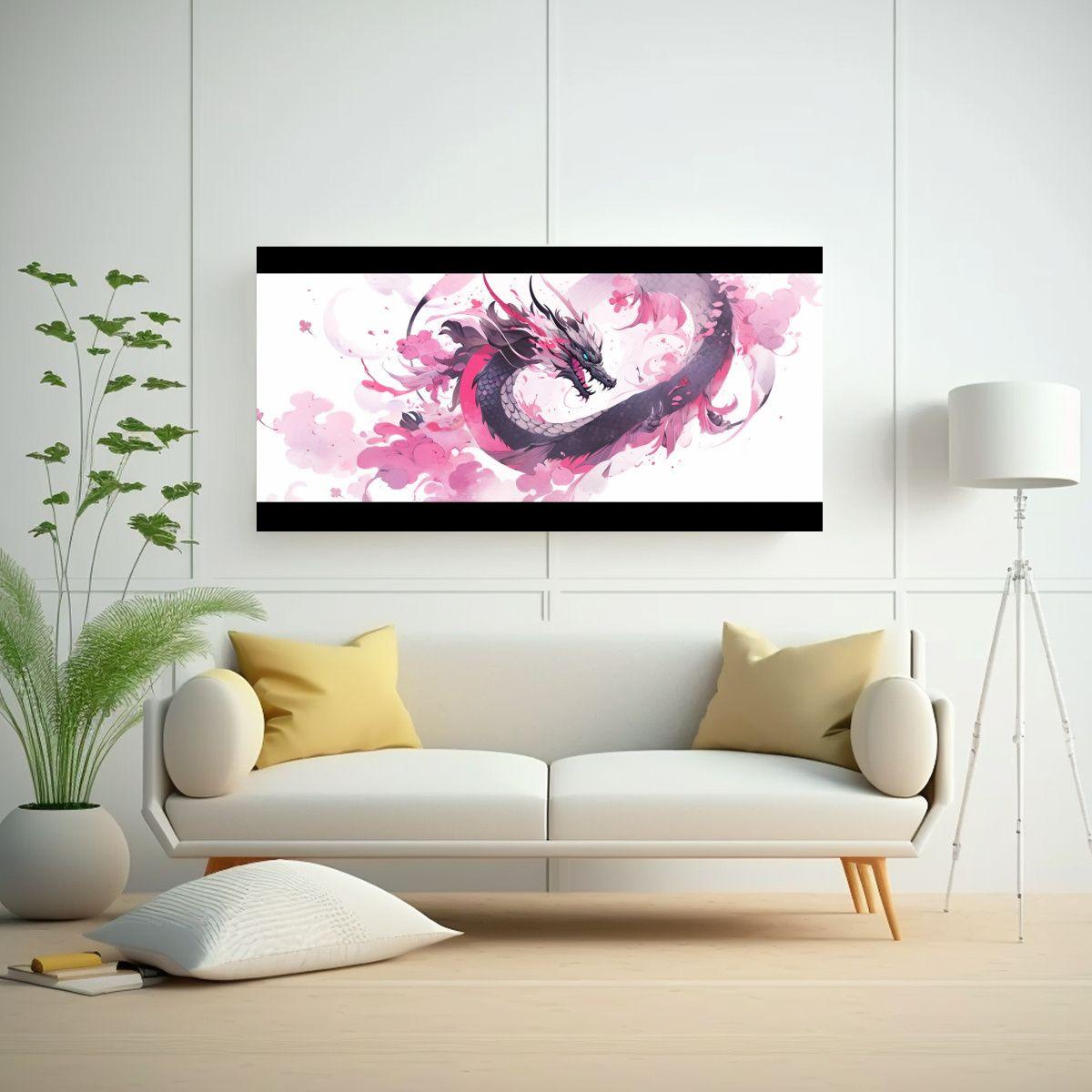 Pintura De Pared: Dragón En Acuarelas Y Colores R 80x40cm-2