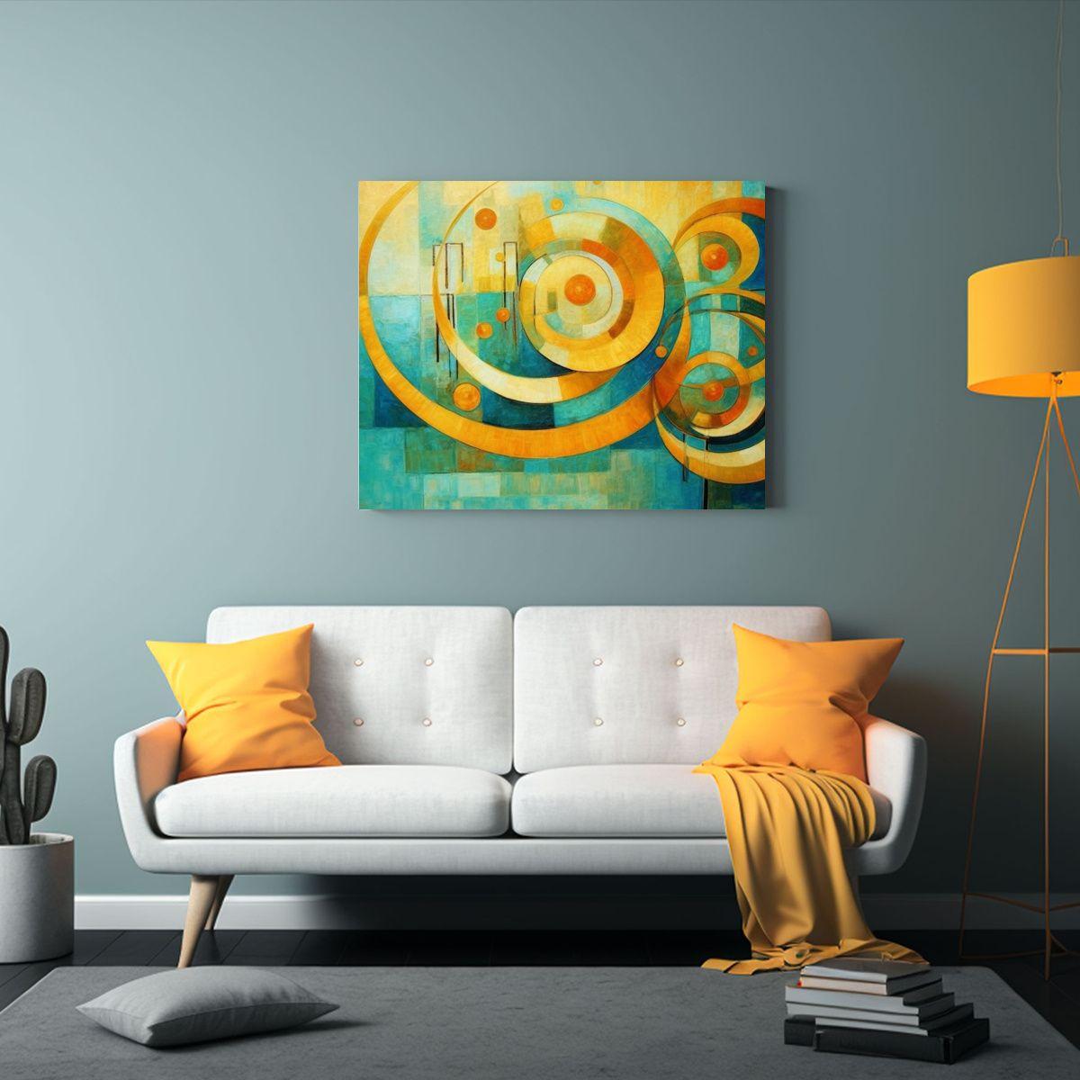 Cuadro Original Estilo Kandinsky: Espirales Doradas Para Dec 75x50cm-2