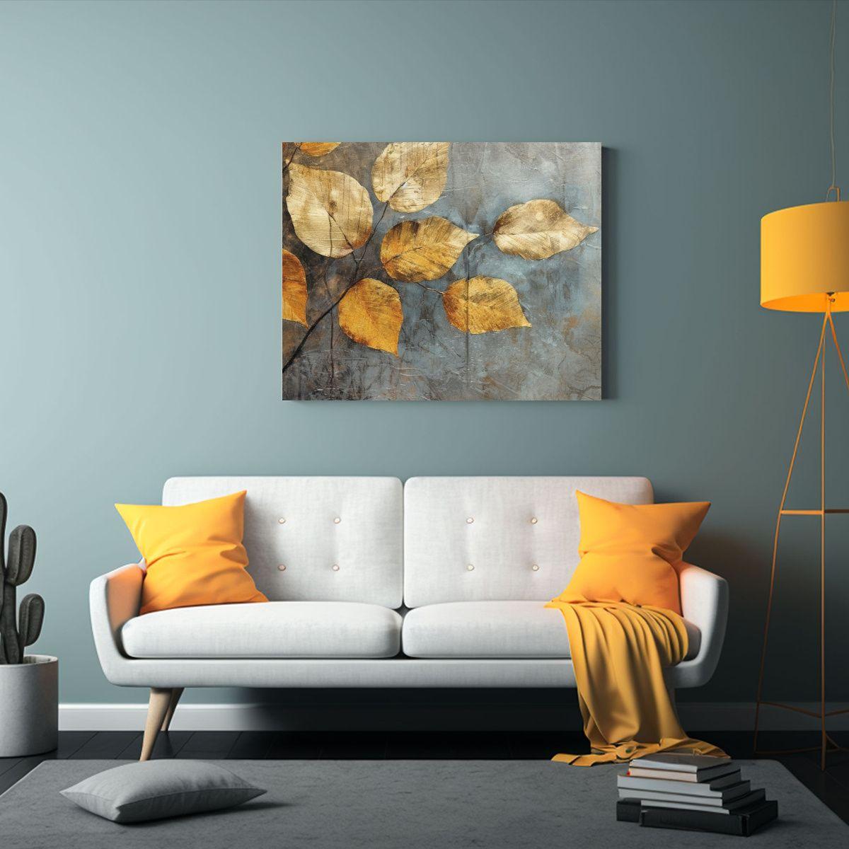 Pintura Abstracta Vintage Con Efecto Visual De Hojas. 45x30cm-2