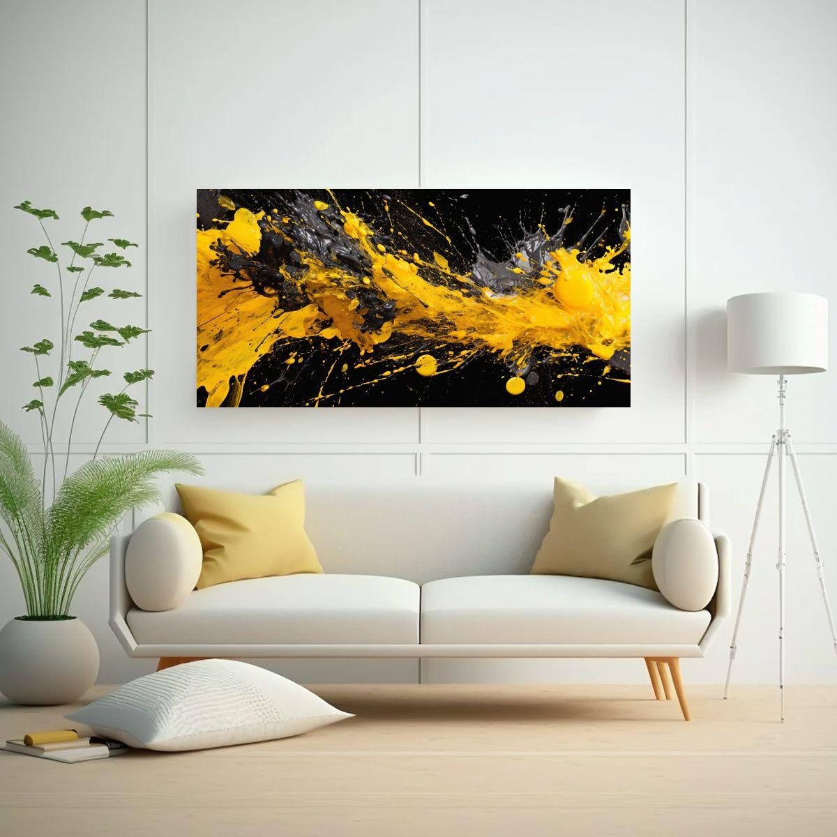 Pintura Abstracta Amarilla Sobre Fondo Negro: 140x70cm-2