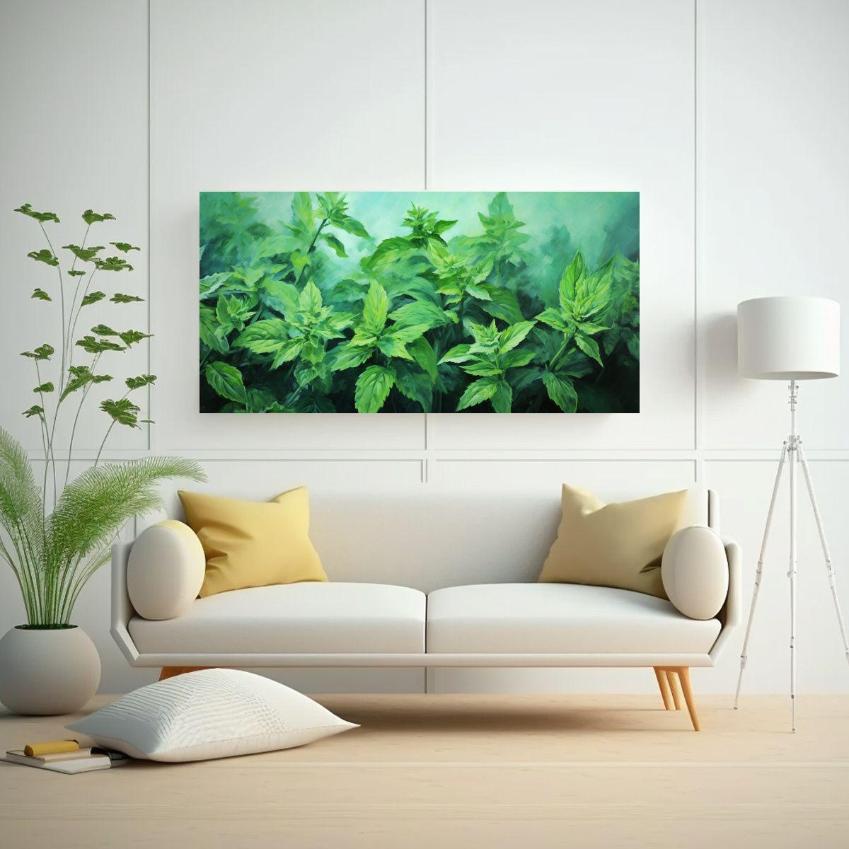 Pintura Abstracta De Hierbas Menta En Estilo Estil 60x30cm-2