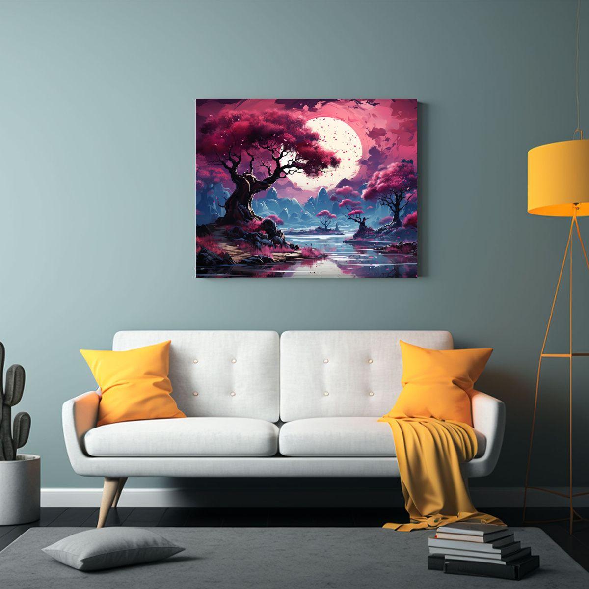 Cuadro único Manglar Morado: Atmósfera Neonoir. 75x50cm-2