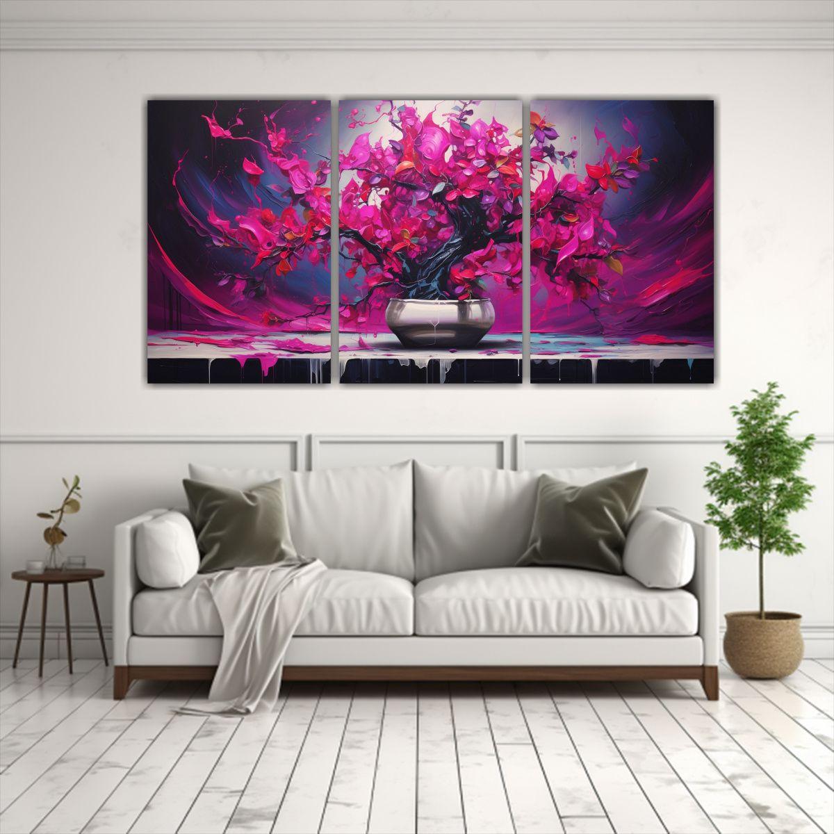 Pintura Abstracta De Fucsia En Lienzo Arte 90x45 Cm-2