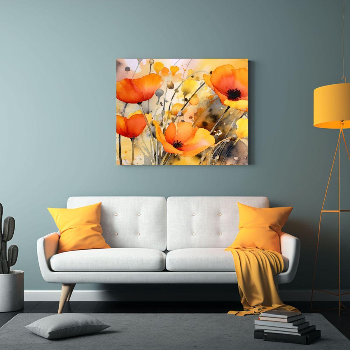 Pintura Composición Fantástica Eschscholzia Californica En 65x50cm-2
