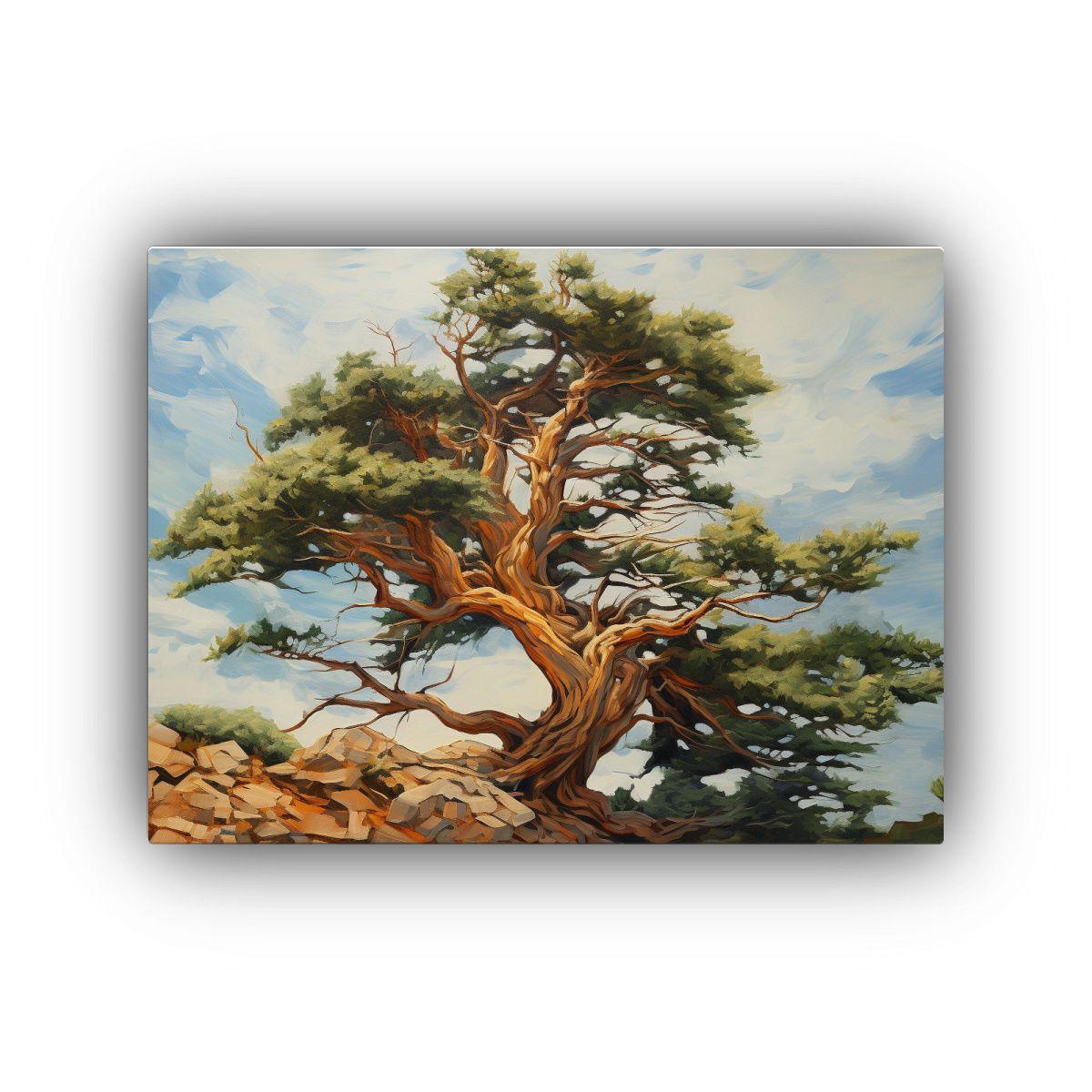Pintura Abstracta De Cedro: Equilibrio De Árbol 65x50cm-0