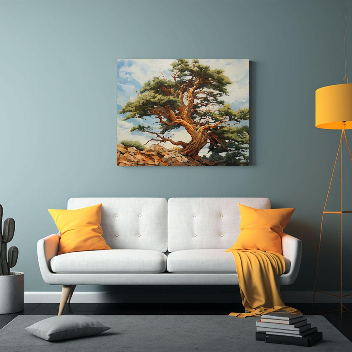 Pintura Abstracta De Cedro: Equilibrio De Árbol 65x50cm-2