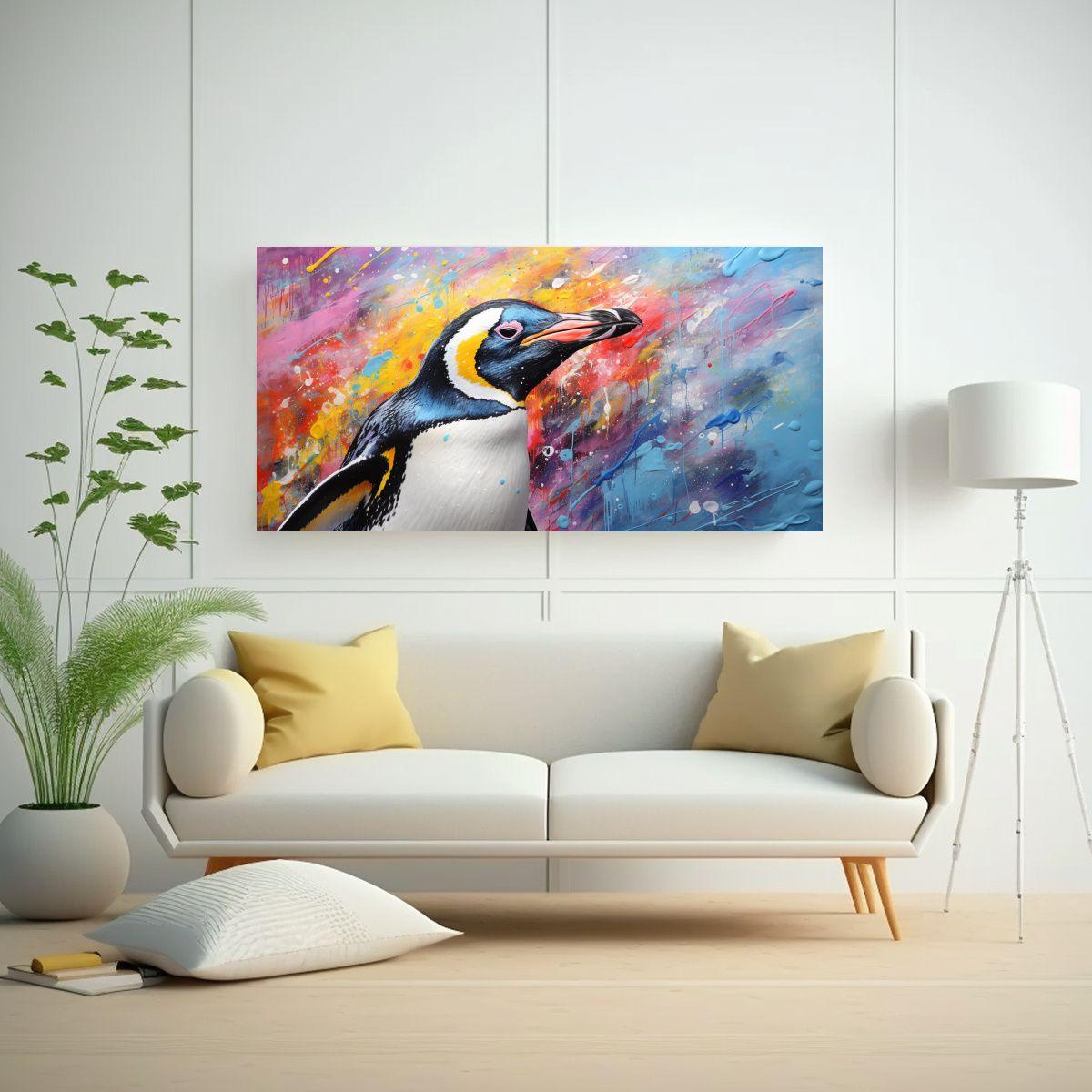 Cuadro Decorativo Salón Pingüino Estilo Pintura 100x50cm-2