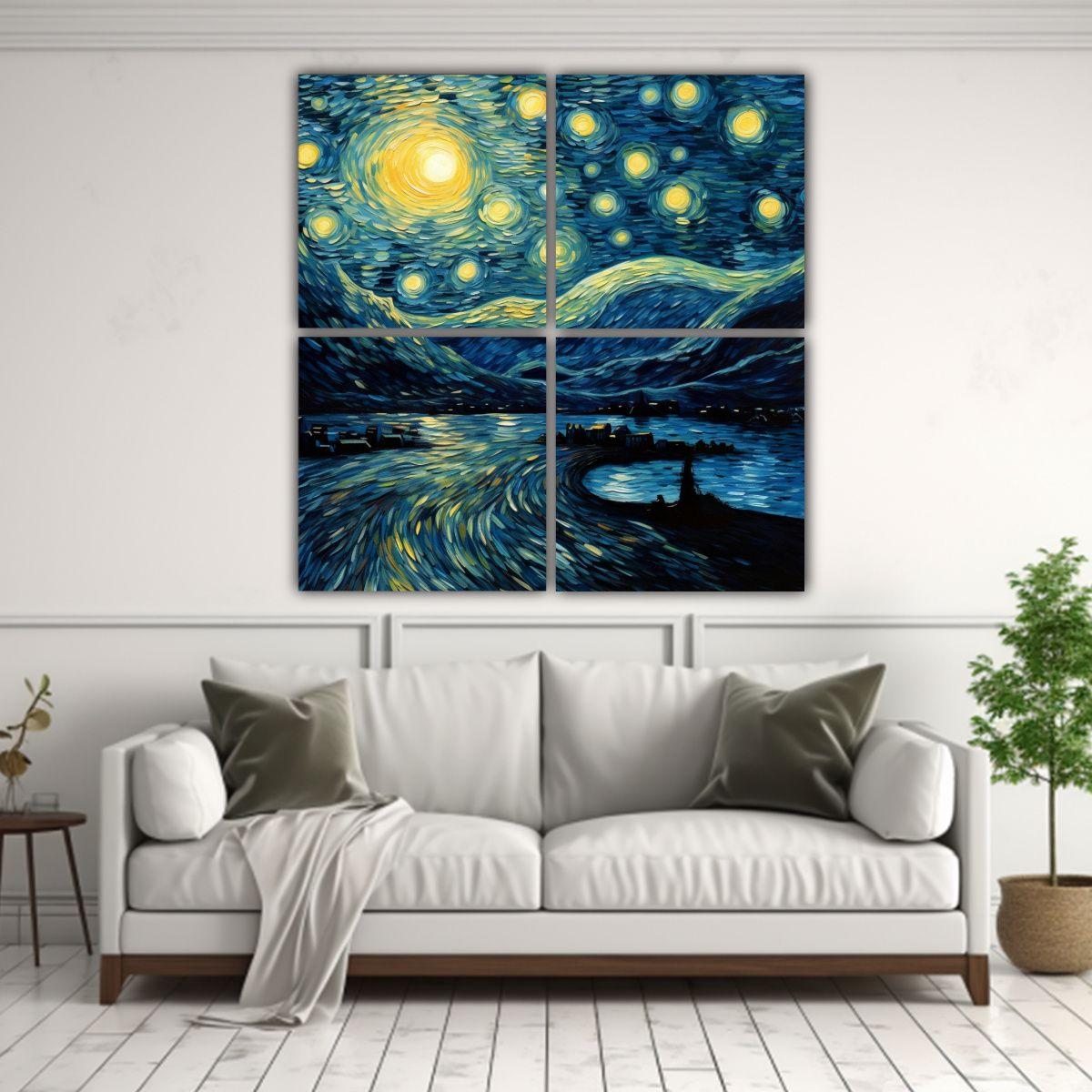 Pinturas Decorativas De Noche Estrellada En Tela 60x60 Cm-2