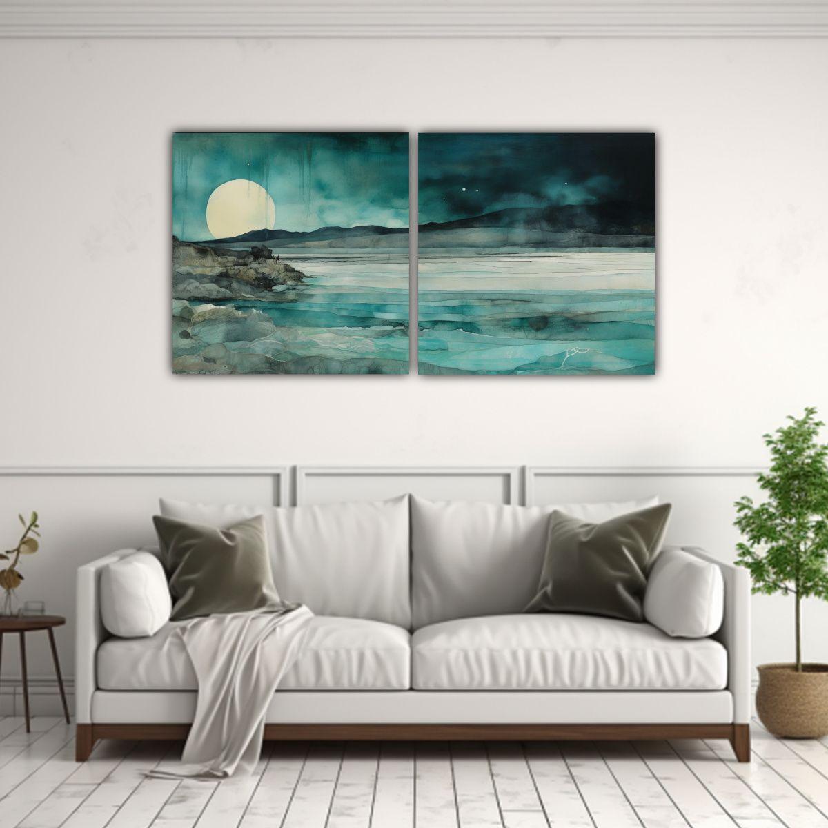 Pintura Abstracta Turquesa Y Plata 140x70 Cm-2