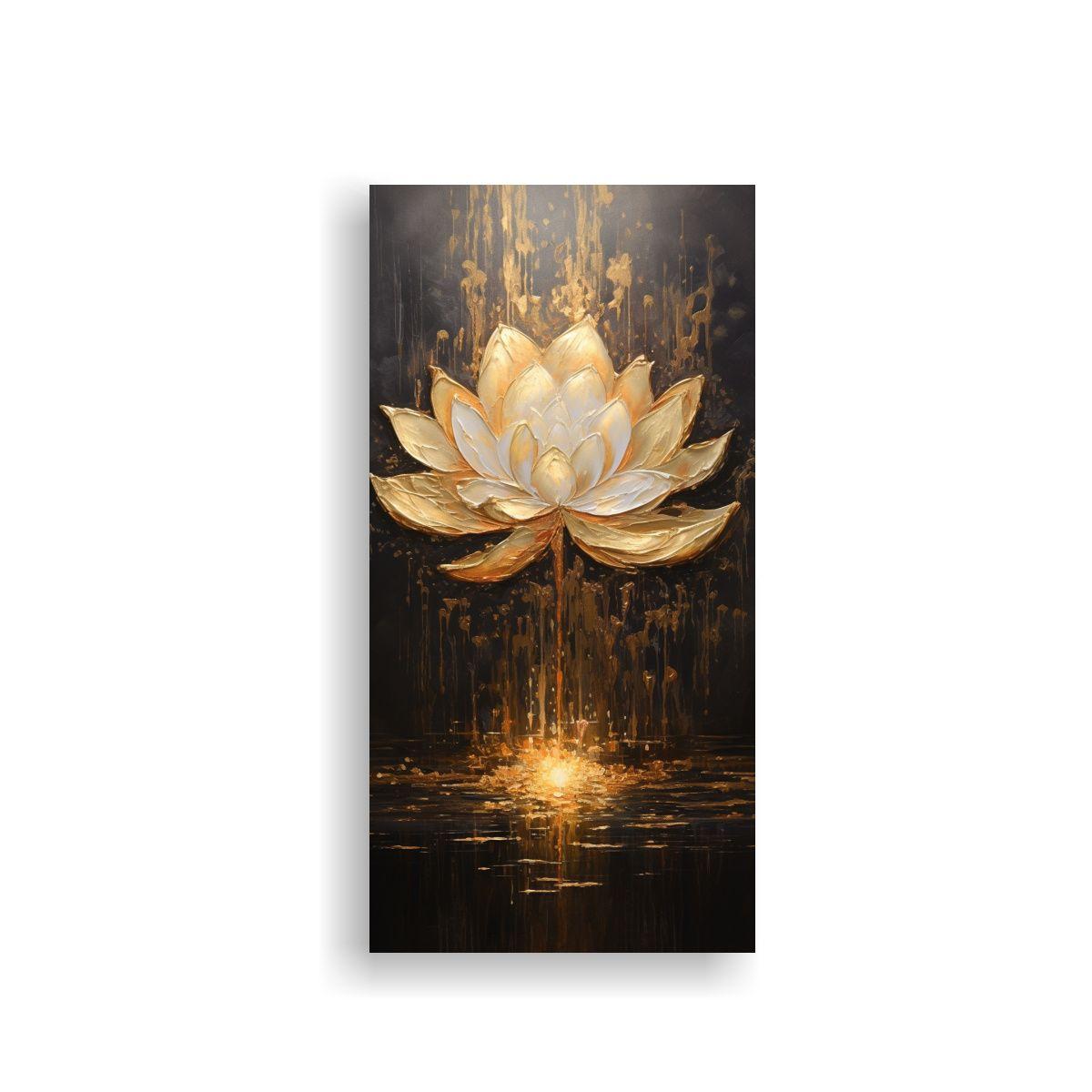 Pintura Dorada Loto Composición Movimiento 20x40cm-0