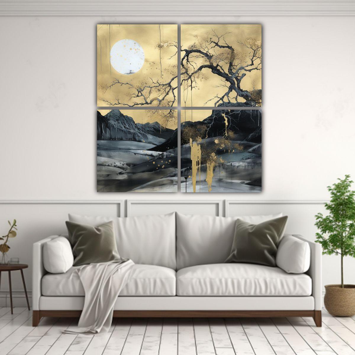 Cuadro De Pared Abstracto Con Luna En Tinta Negra 200x200 Cm-2
