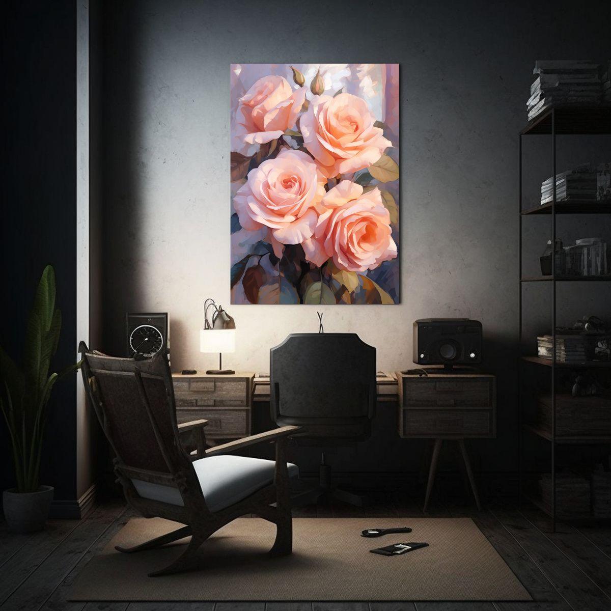 Pintura De Rosas Rosadas En Estilo Galería 50x65cm-2