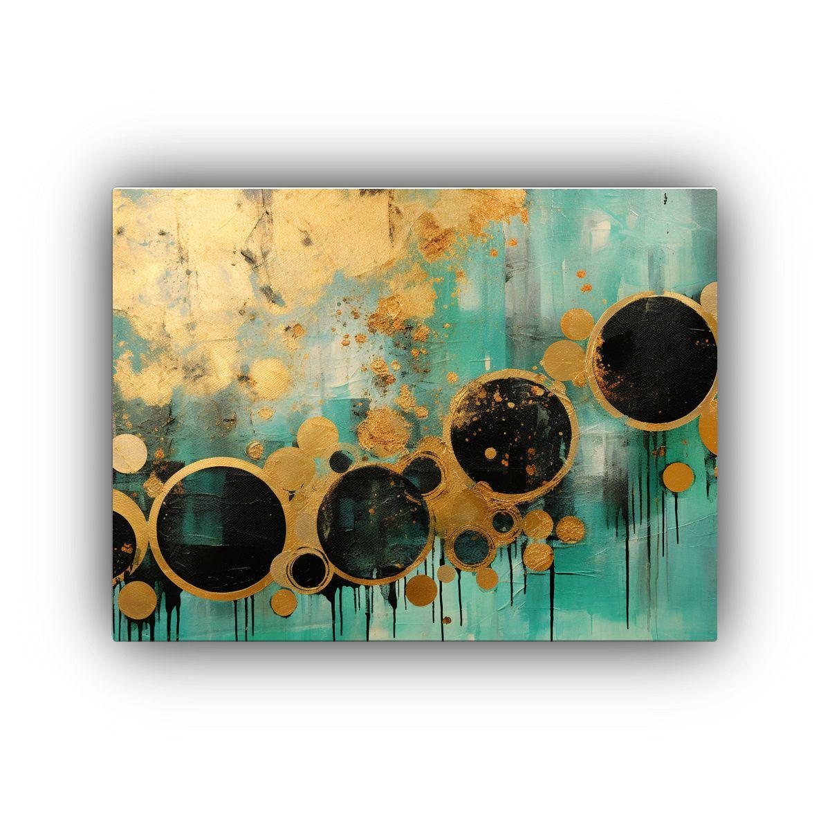Lienzo Tela Círculos Negros Y Dorados: Concepto Estrellado. 40x30cm-0