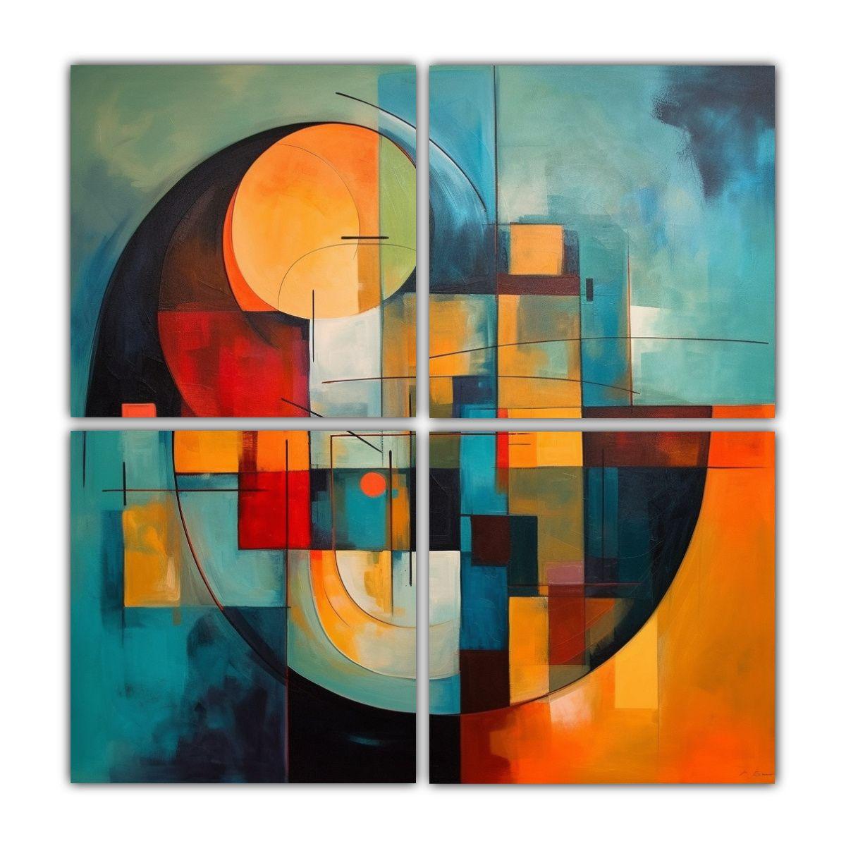 Formación Espectacular De 4 Telas En Bastidor: 100x100 Cm-0