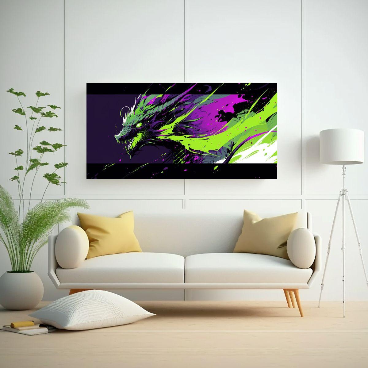 Cuadro Lienzo Tonos Obra Maestra Dragón Verde Y P 60x30cm-2