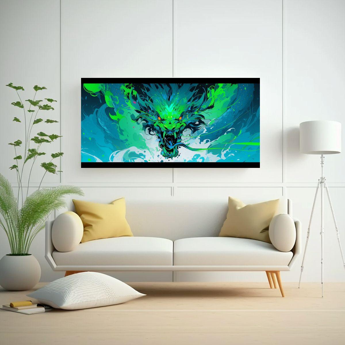 Pinturas Abstractas Juveniles De Dragón En Verde 80x40cm-2