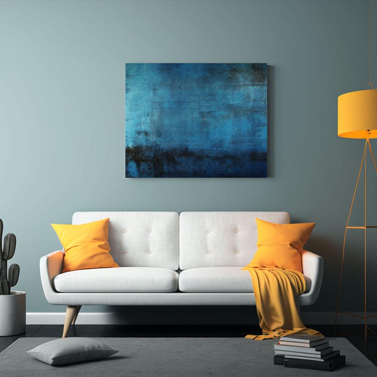 Cuadro Juvenil Tela Azul Y Negro Abstracto. 65x50cm-2