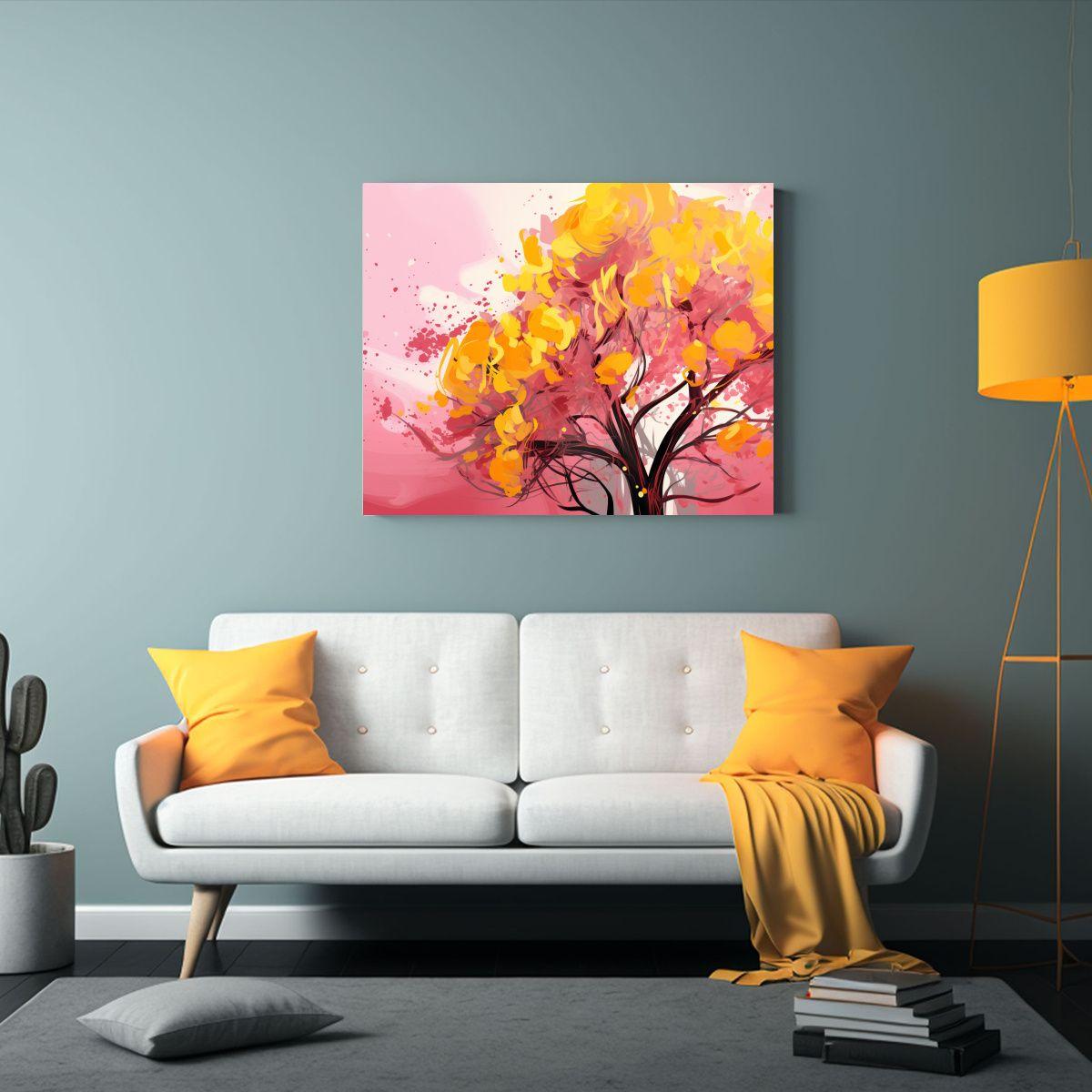 Pintura Hermoso Arte Gráfico De Un Eucalipto En Amarillo Y  65x50cm-2