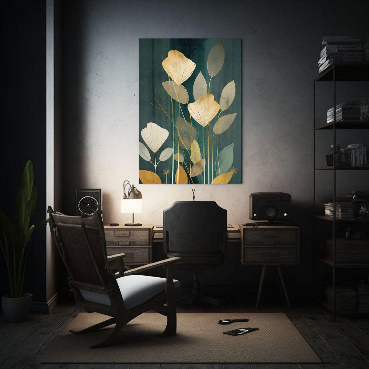 Cuadro Lienzo Botánico Dorado Y Verde Estilo 50x65cm-2
