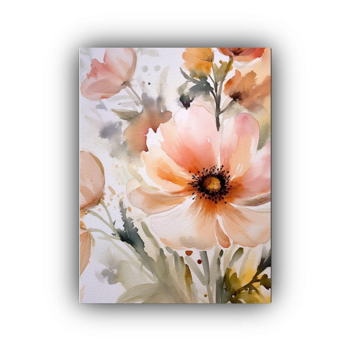 Pintura Floral En Tonos Suaves, Lienzo Con Fondo 30x45cm-0