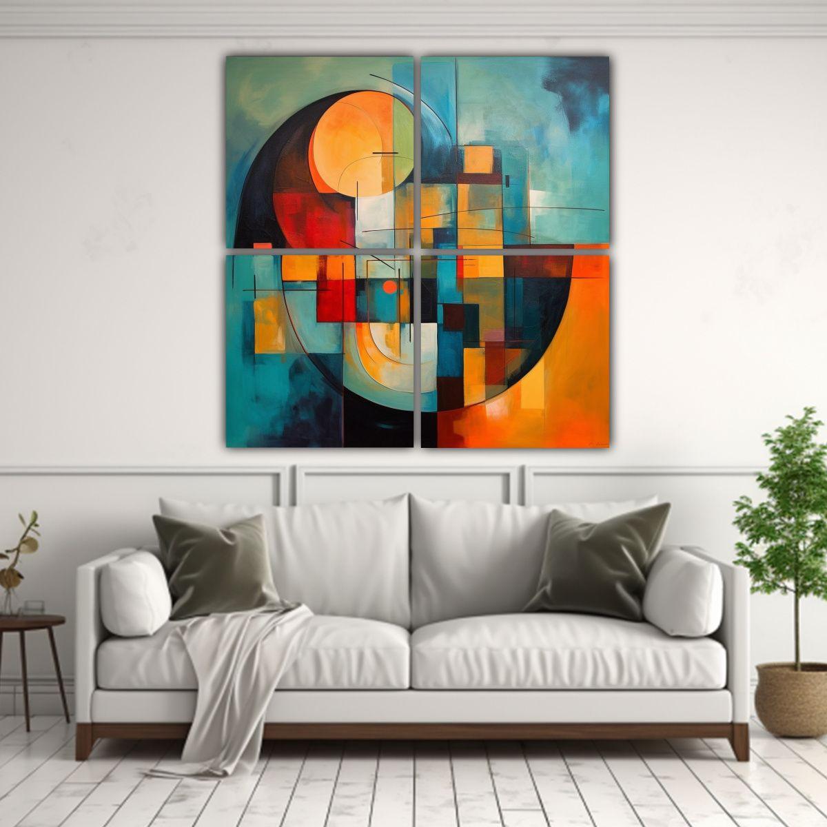 Formación Espectacular De 4 Telas En Bastidor: 80x80 Cm-2