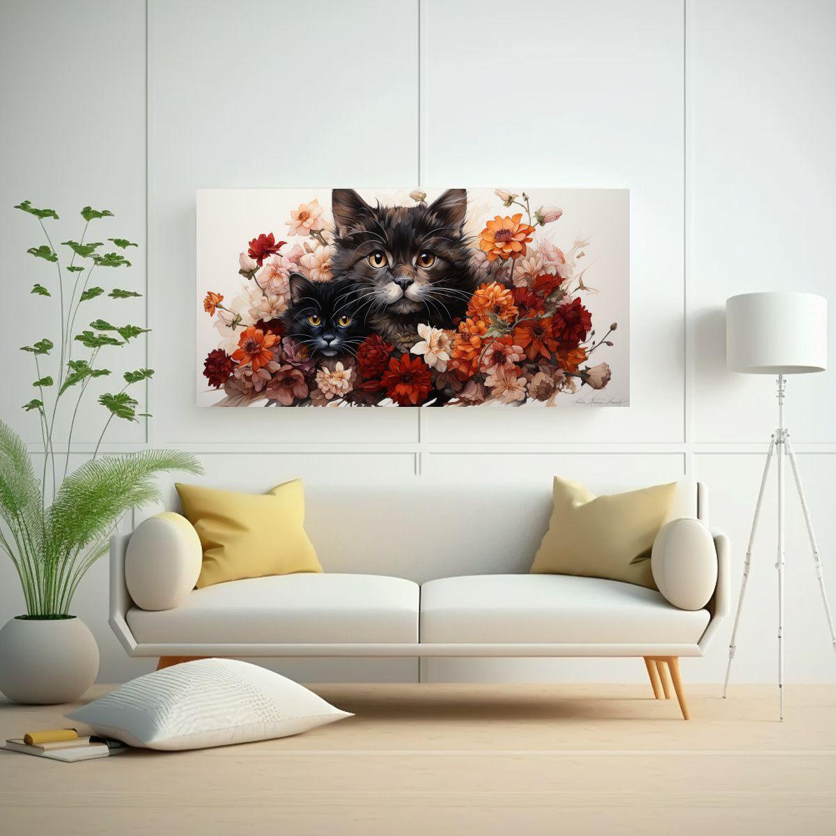 Cuadro Abstracto Arte Gráfico Pila De Gatos 120x60cm-2
