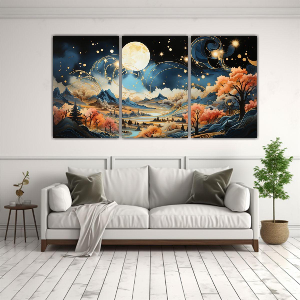 Cuadro De Montaña Con Luna En Tonos De Colores 60x30 Cm-2