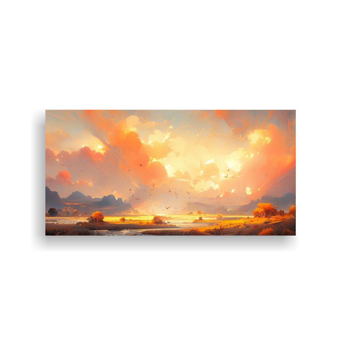 Paisaje Abstracto Con Colores Naranja: Lienzo De T 40x20cm-0