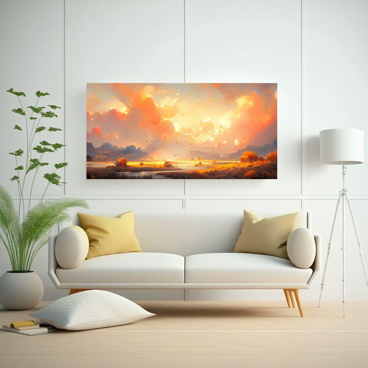 Paisaje Abstracto Con Colores Naranja: Lienzo De T 40x20cm-2
