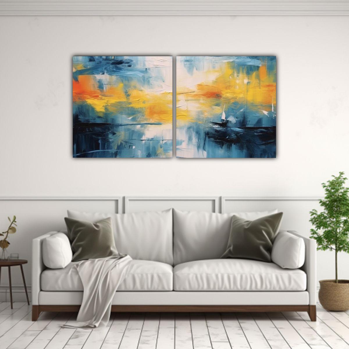 Set 2 Lienzos Dibujo Arte Grafico Estilo 100x50 Cm-2