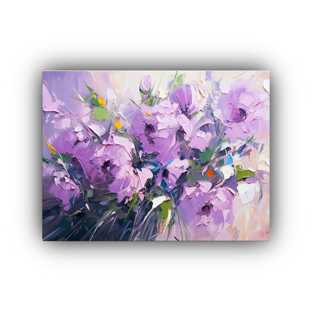 Pintura En Lienzo De Tela De Alta Intensidad Con Flores Púr 90x60cm-0