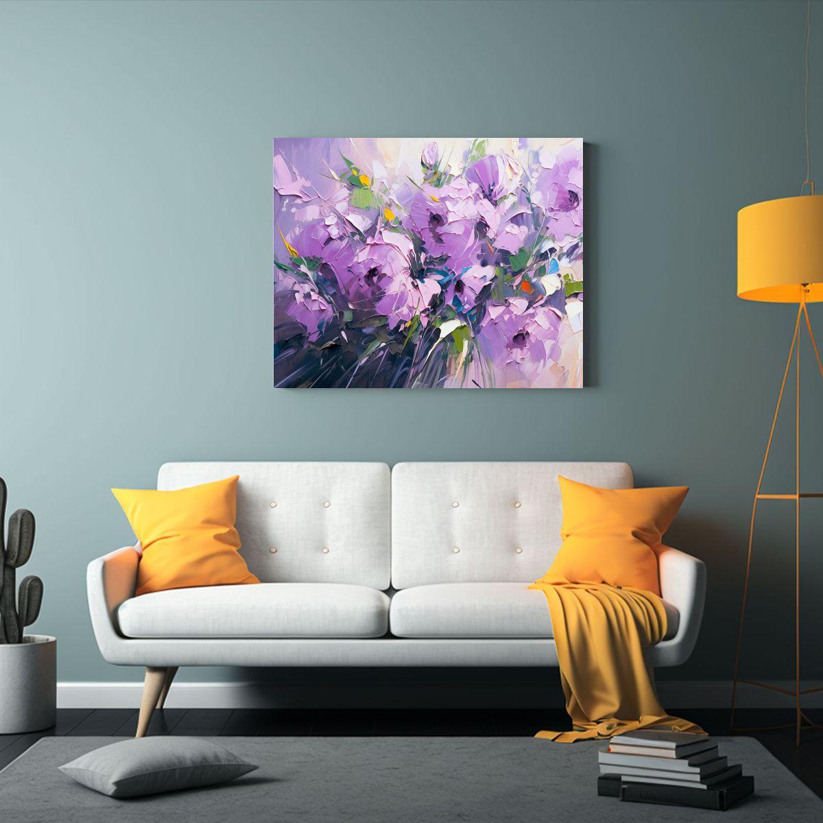 Pintura En Lienzo De Tela De Alta Intensidad Con Flores Púr 90x60cm-2