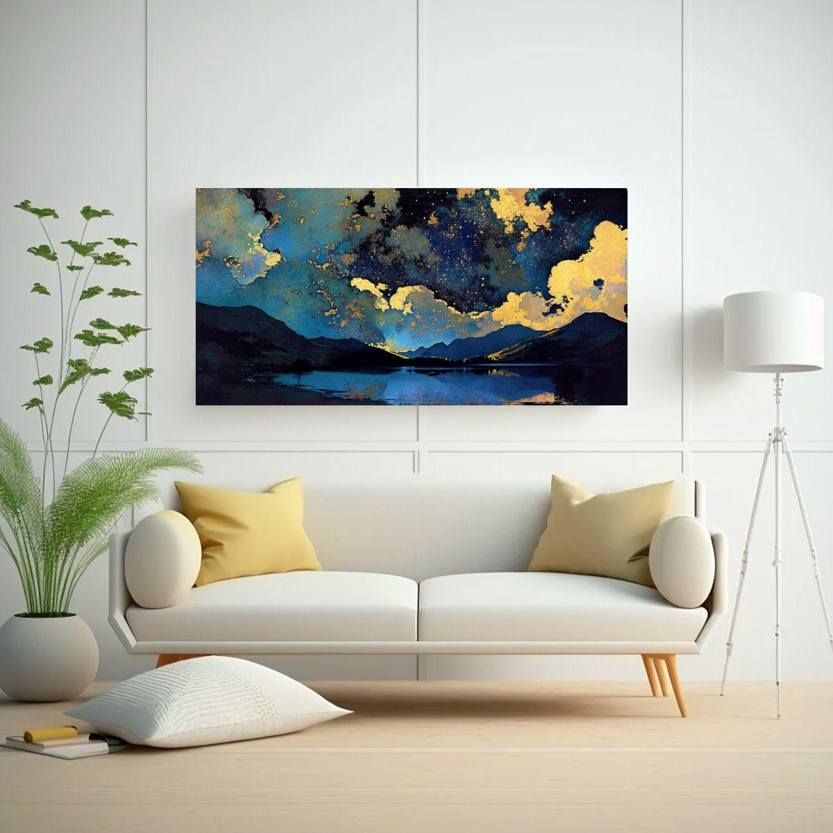 Cuadro Abstracto: Cielo Estrellado Sobre Lago 160x80cm-2