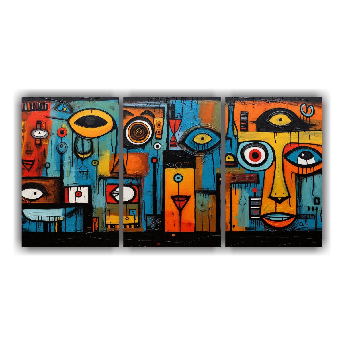 Cuadro Abstracta Inspirada En Arte Brut Con Rayas 150x75 Cm-0
