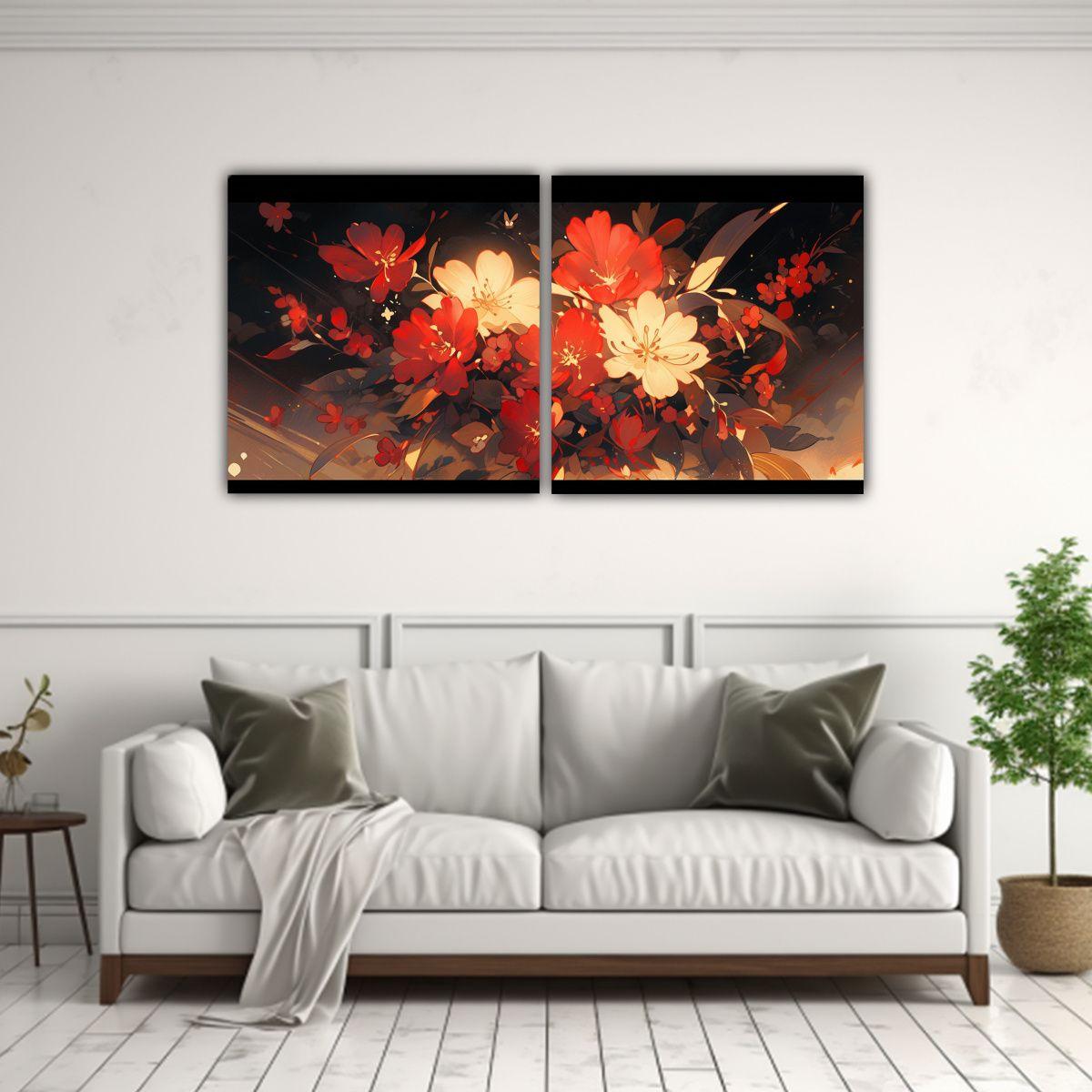 Arte De Pared Impreso Calidez En Rojo Y Dorado 160x80 Cm-2
