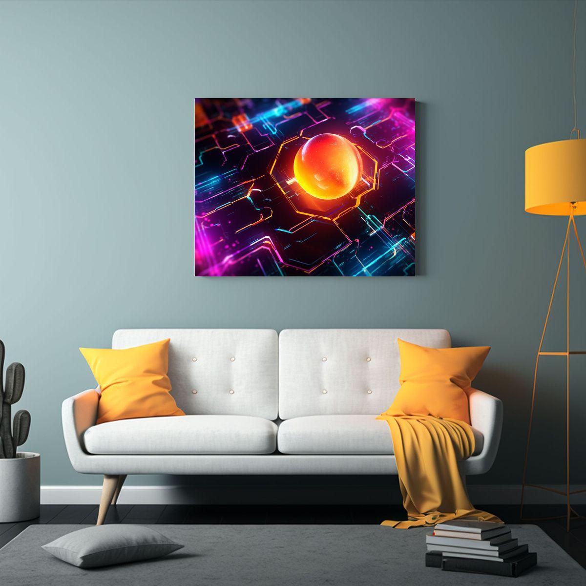 Pintura De Pared Abstracta En Estilo Tecnológico Para Redes 90x60cm-2
