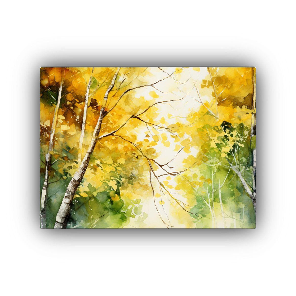 Pintura Abstracta De árboles De Arce En Verde Y Dorado Para 65x50cm-0