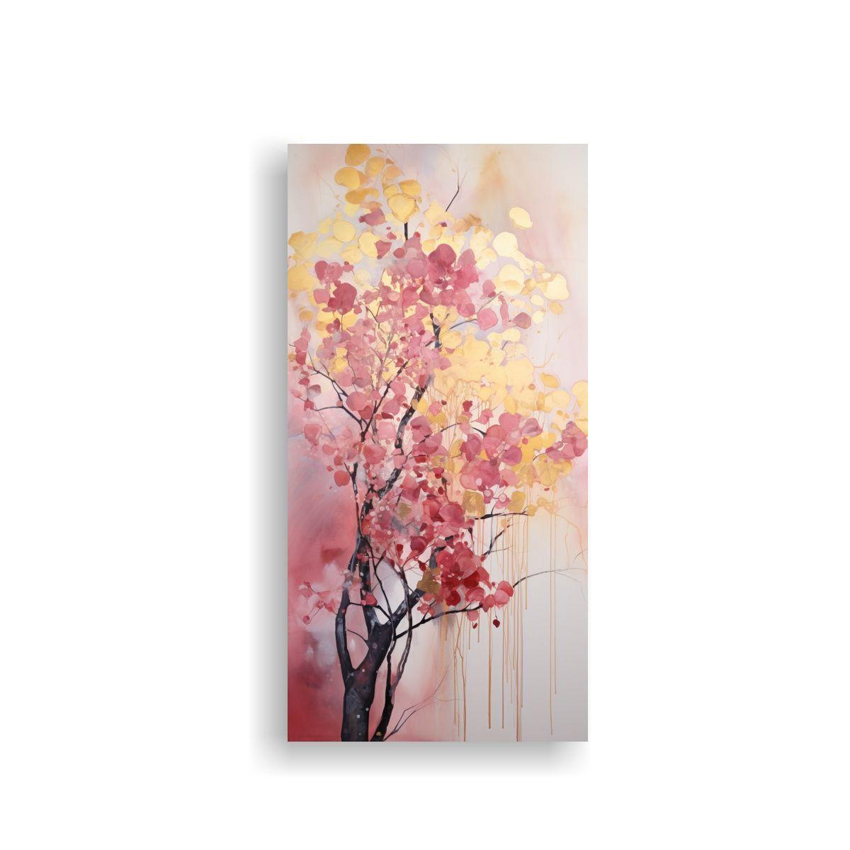 Pintura Abstracta De Colores Oro Y Rosa En Contras 30x60cm-0