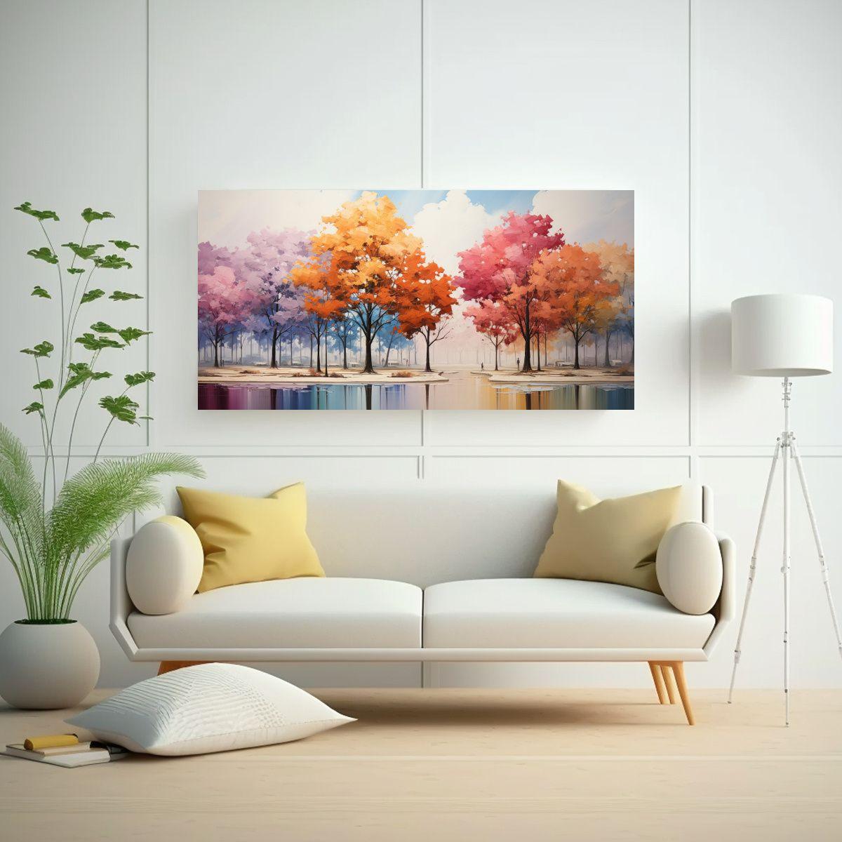 Cuadros Abstractos De Árboles En Plata Y Blanco: 120x60 Cm-2