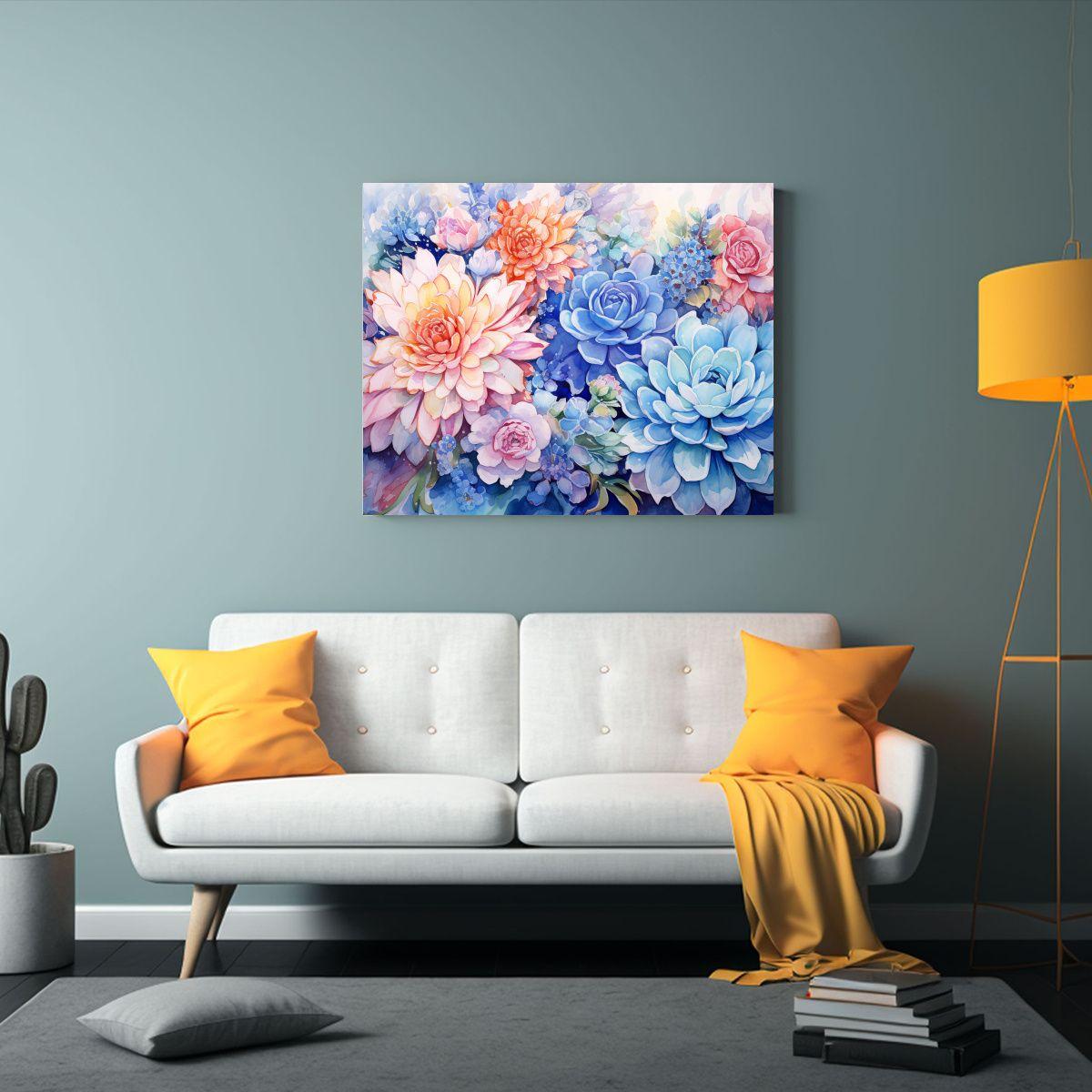 Cuadro Arte Abstracto Suculentas Blancas Y Azules 120x80cm-2
