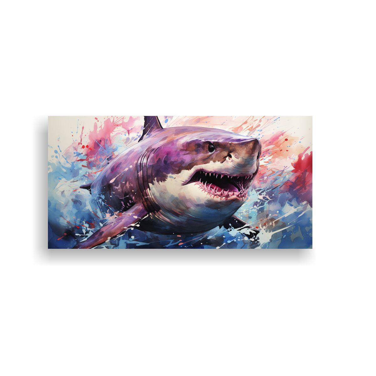 Lienzo Vintage Tiburón En Violeta Y Azul En Arte 140x70cm-0
