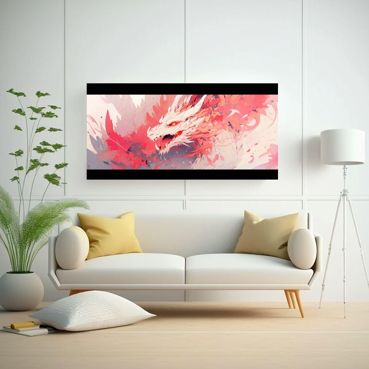 Cuadro Venta: Dragón En Tonos Pastel Y Rojo, 140x70cm-2