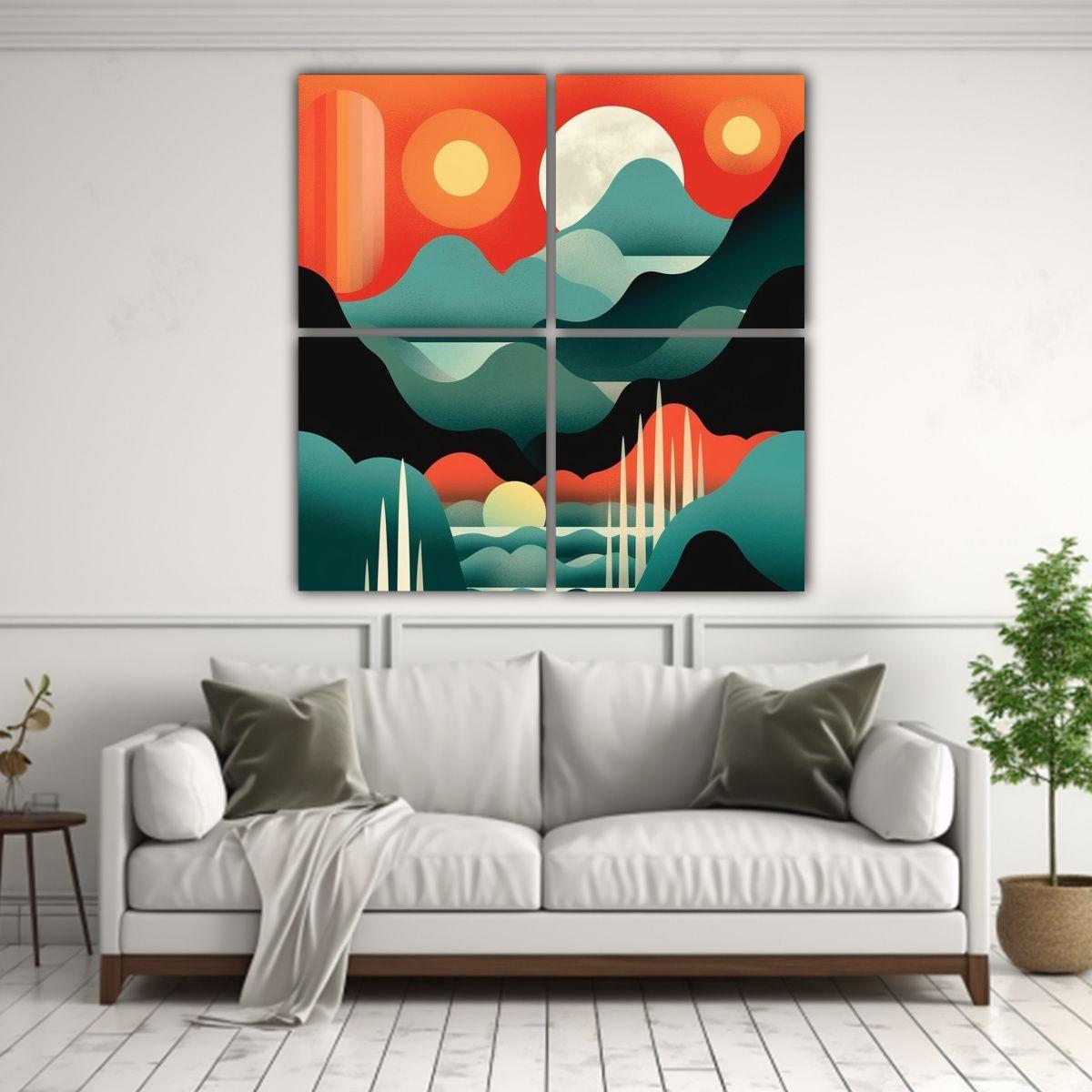 Cuatro Pinturas Lineales En Bastidor Con Diseño 60x60 Cm-2